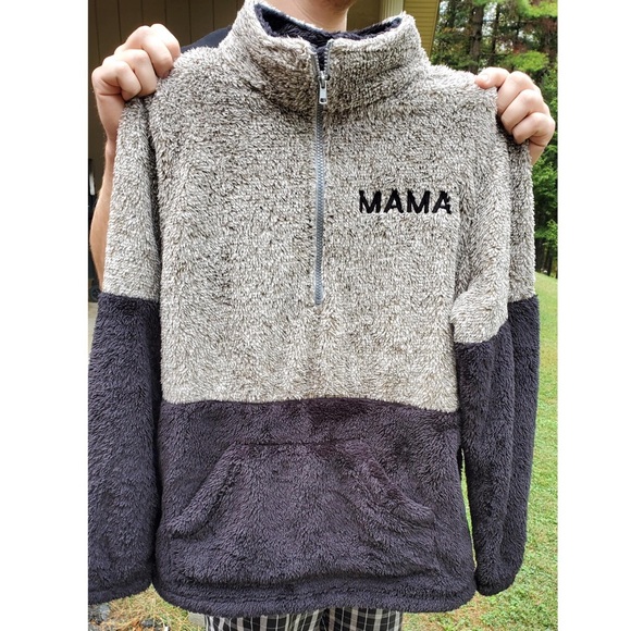 . MAMA Sherpa Long Sleeve Half Zip Up Pullover Sweater - Picture 2 of 8